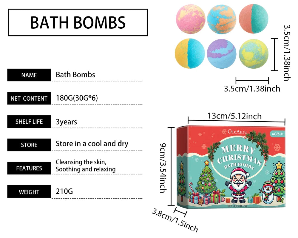 Oceaura 6pcs Bath Bombs – Nourishing & Stress Relief